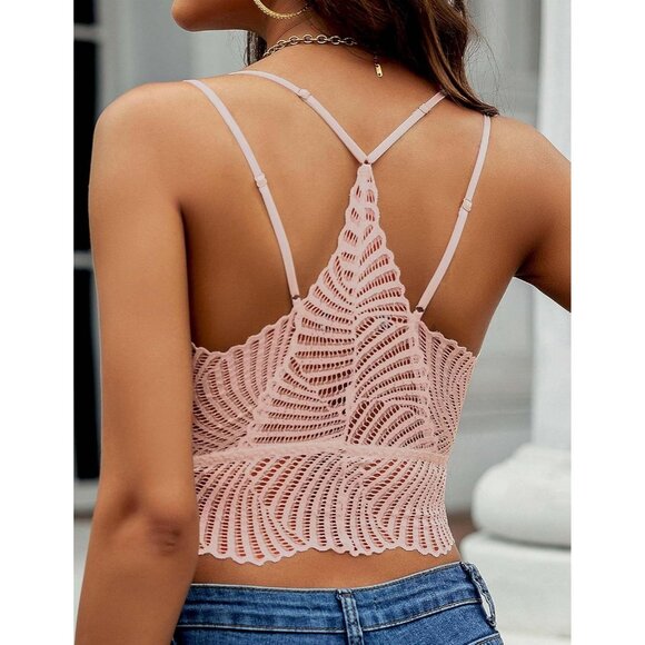 Women's Dark Khaki Lace Camisoles Double-layered V-neck Sexy Bralettes Crop Top - Picture 3 of 3